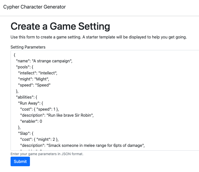Cypher System Character Creator screenshot